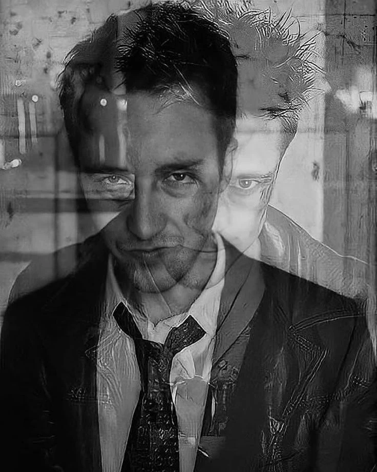 Monochrome double-exposure portrait for the VOID AI project