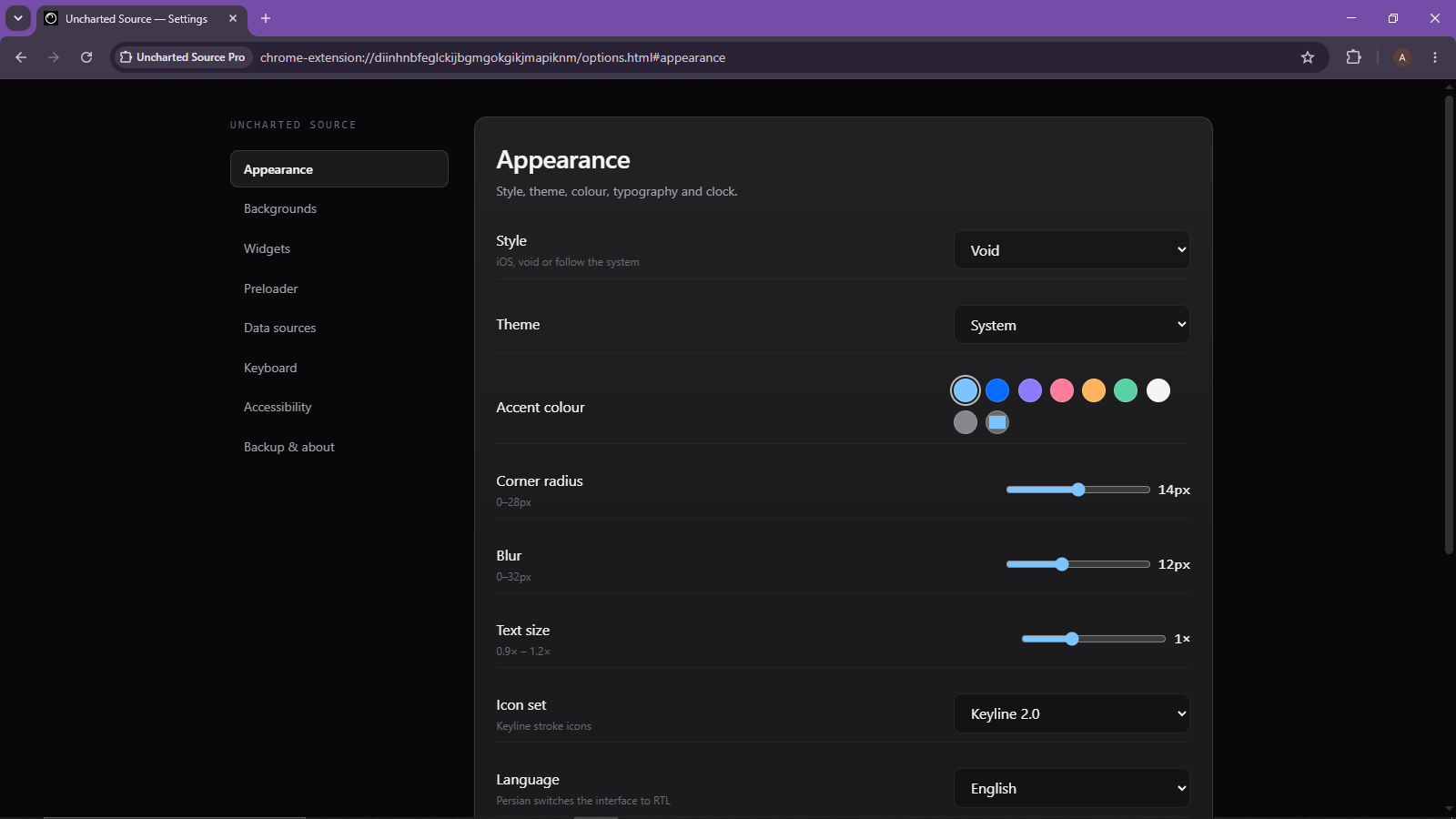 VOID settings preview